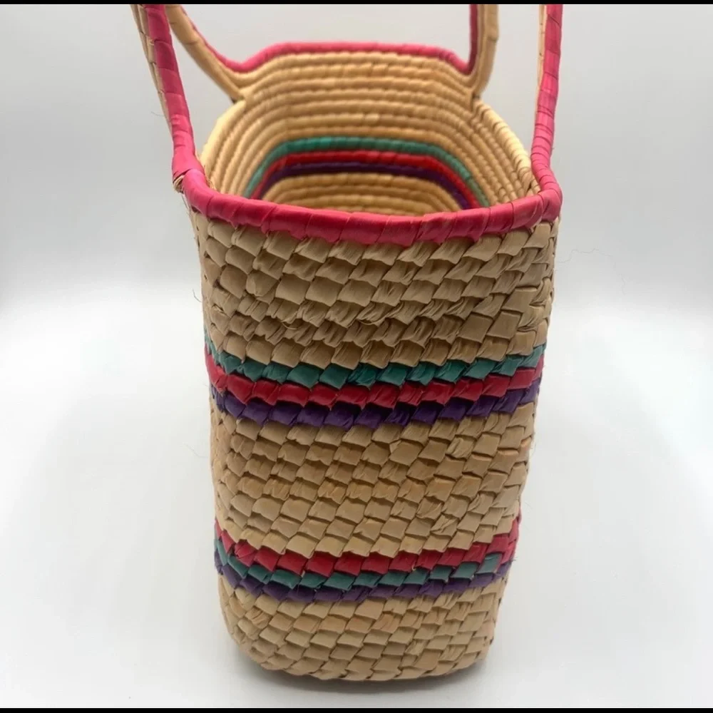 Boho Straw Woven Colorful Striped Handbag Basket Tote